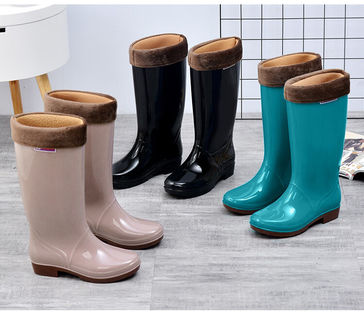 Sichen Colorful Women's High Tube Waterproof Non-Slip Rain Boots Kitchen Rain Shoes Lightweight Work Rubber Shoes Khaki Size 39 8