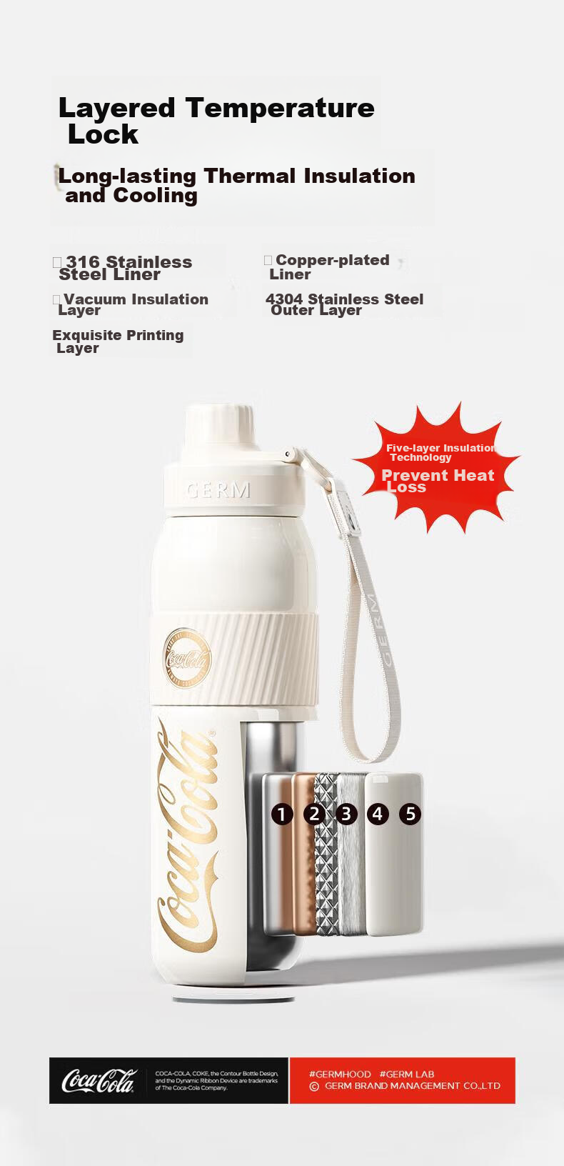 Germ Coca-Cola Co-Branded Energy Sports Insulated Mug GE-CK23AW 580ml, Coca-Cola Red 3