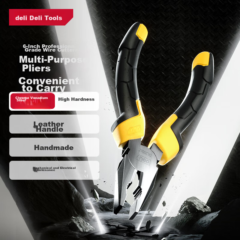 Deli Pliers with Rubber Handle, Wire Cutters, Multi-Functional Flat-Nose Pliers, Line Cutters, 6-Inch Long-Lasting, 55# Carbon Steel