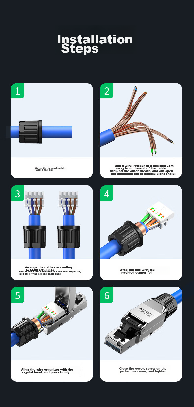 BIAZE Category 6 Toolless Crystal Head, Engineering Grade CAT6 Gigabit Toolless Shielded RJ45 Connector for Computer Network Cables, Reusable without Tools, Single Pack 14