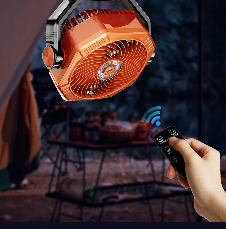 KPD KEEP PURSUING DREAMS Outdoor Rechargeable Camping Fan with Tent Light, Spray Cooling, Large Capacity Battery, USB Wireless Portable Mini Fan for Home And Desktop Use, Orange 20