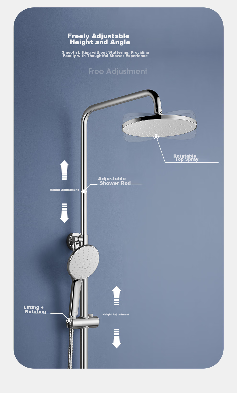 ARROW Simple Shower Head Wall-Mounted Silver Handheld Adjustable AE3263CP-P 13