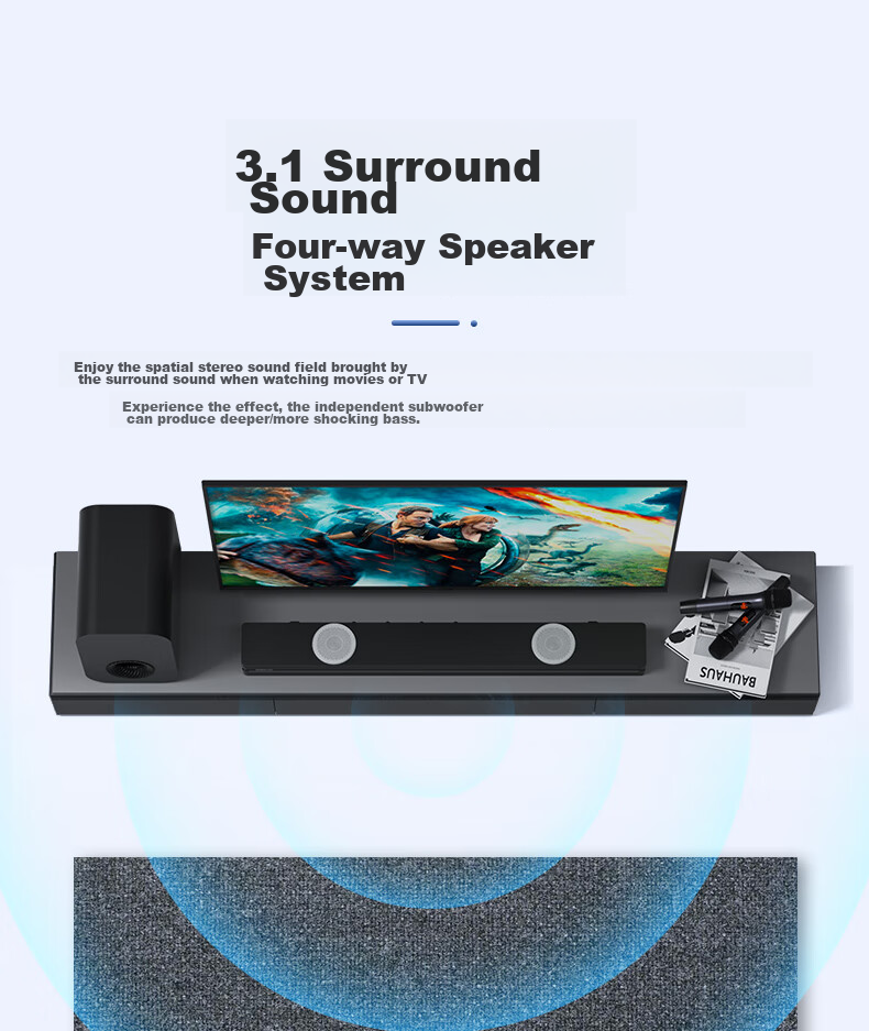 HANHONG_AUDIO 019KW-K TV Soundbar, Home Theater KTV Package, Surround Sound Karaoke Bluetooth Speaker, Karaoke Sound System for Home Indoor Use, Computer PS5 Speakers 9