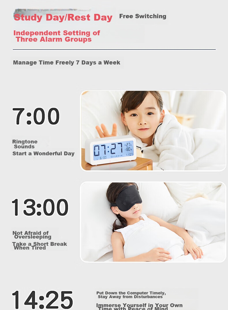 Deli Multifunctional Alarm Clock, Electronic Clock, Simple Student Style, Backlit Large Screen, Temperature And Humidity Meter, Time Management, New And Old Alternating Shipping, White 8826, Back-To Gift 8