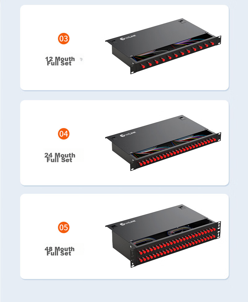 NetLINK Fiber Optic Terminal Box, 12 Ports 12 Fibers FC Single-Mode Fiber Patch Panel, Fully Equipped with Fiber Pigtail Flange Cable Connector Fusion Splice Box, Rack-Mounted 1 Piece HTF-12FC 3