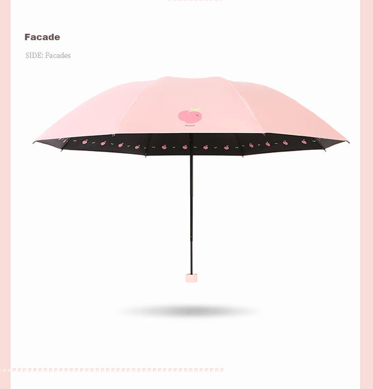 Tiantangshan UV Protection Folding Umbrella, Sunshade Umbrella with Black Coating, Peach Pattern, Suitable for Both Sunny And Rainy Days, Pink 19