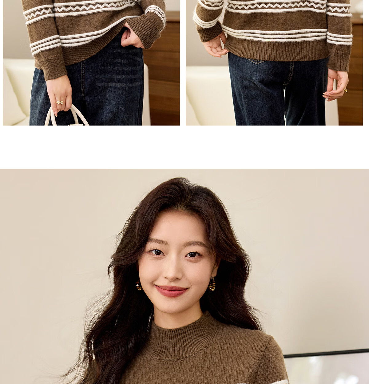 PinCai Women's Classic Striped Colorblock Sweater Early Spring Crew Neck Knitwear P144Z9024 41