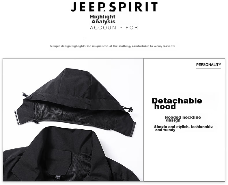 JEEP SPIRIT Outdoor Jacket for Men And Women, Three-In Two-Piece Set, Windproof, Waterproof, Warm 6