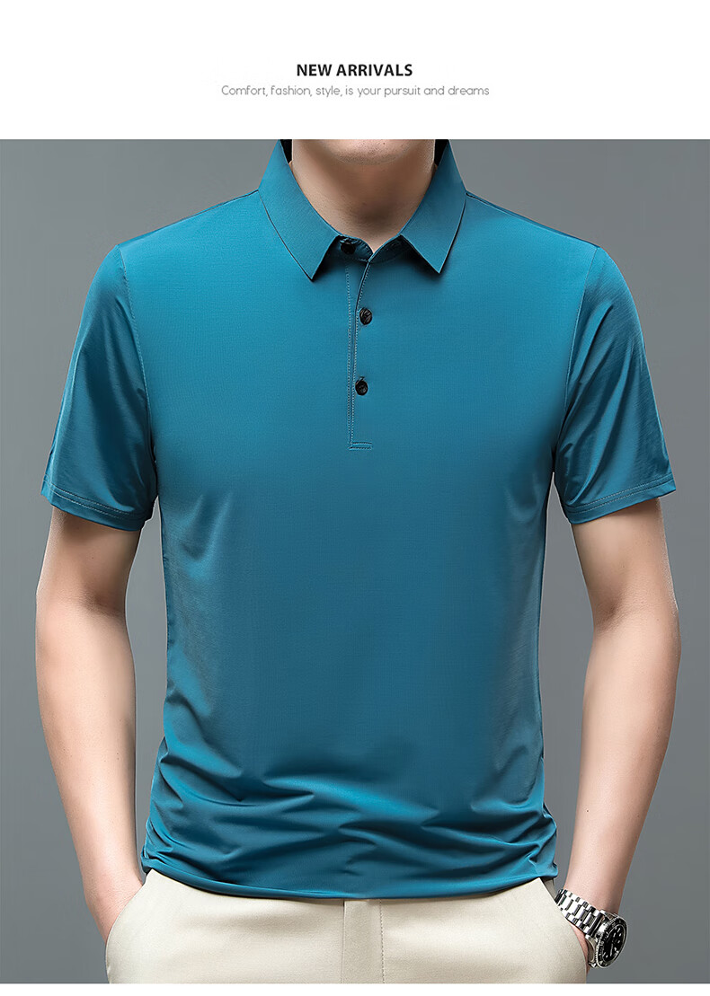 ROMON Short-Sleeve Polo Shirt for Men, Ice Silk High-Elastic Cool Feeling, Middle-Aged And Young Summer Business Solid Color Top A28 11