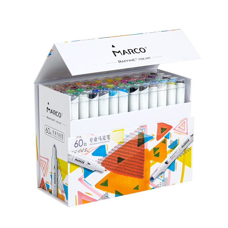 MARCO Laffini Dual-Tip Alcohol-Based Quick-Drying Markers, 60 Colors, Professional Art Watercolor Pens for Students And Children, Painting Pigment Set, Gift, Back-To Gift, Watercolor Pens for Art Educatio