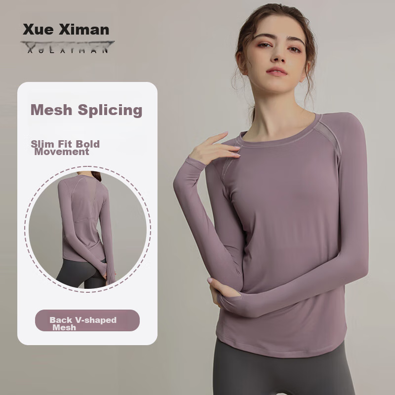 XUEXIMAN Yoga Wear for Women, Quick-Dry Sports Top, Slimming Long-Sleeve T-Shirt, Fitness Clothing, Running Professional Workout Wear, Autumn And Winter