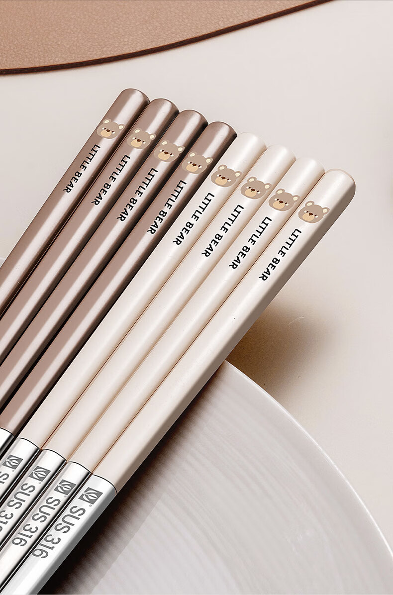 GuofengG 316 Stainless Steel Chopsticks, Non-Slip Heat-Resistant Anti-Mold Household Public Chopsticks Cartoon Tableware Bear Chopsticks 5 Pairs Set 13