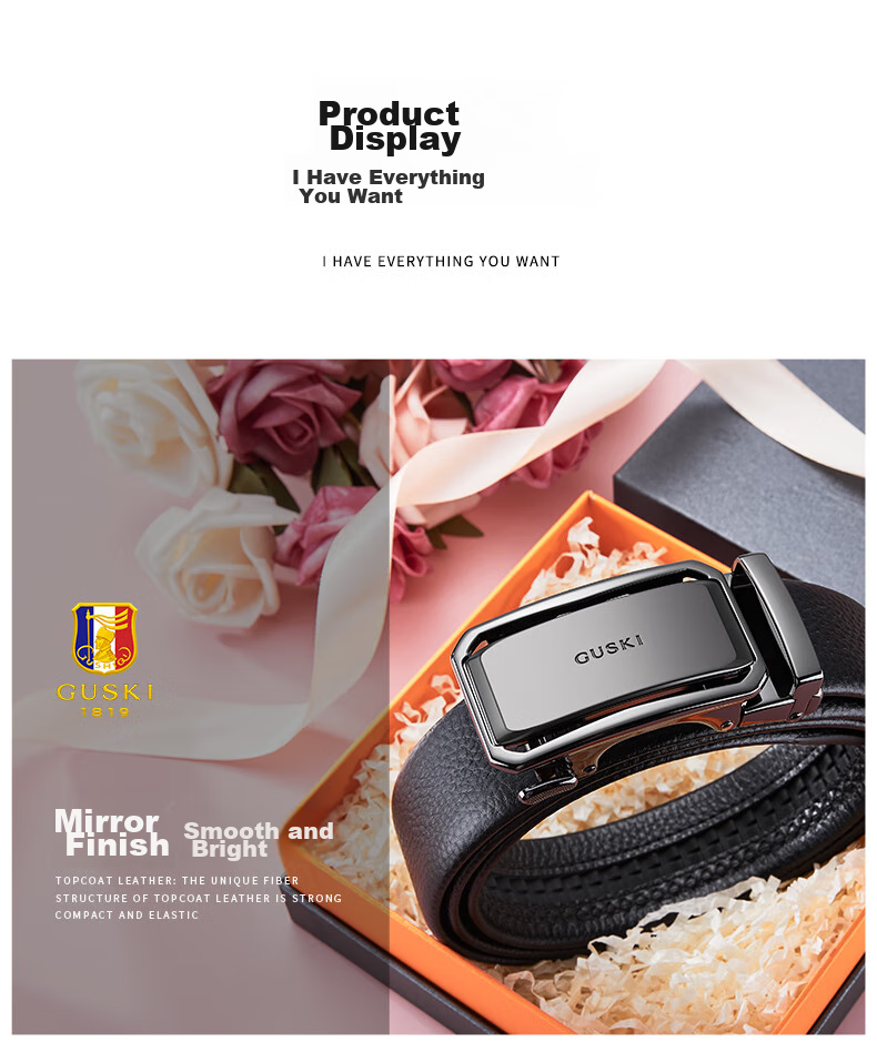 GUSKI Brand Men's Leather Belt with Automatic Buckle, Waist Belt, Gift Box, Birthday Present for Boyfriend Or Husband 16