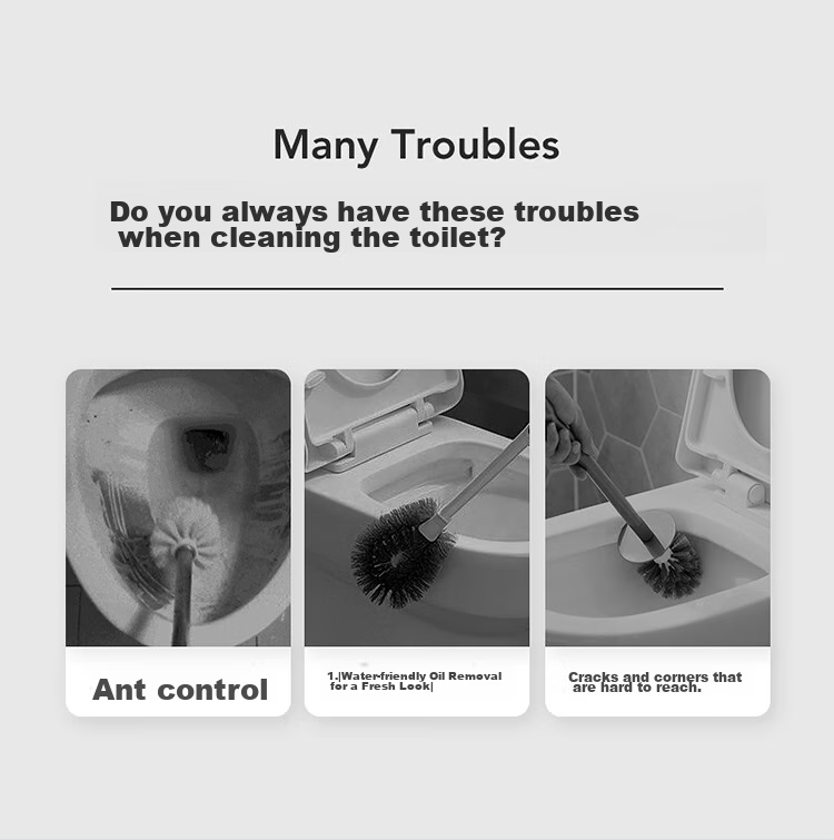 LYNN Toilet Brush 2 Pieces [With 2 Hooks], Multi-Angle No Dead Angle Cleaning Brush, Floor Brush 3