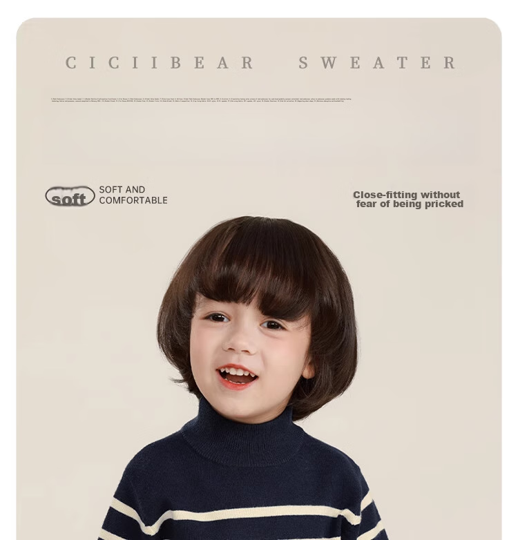 Ciciibear Boys' Sweater, Autumn And Winter Children's New Thick Half-Turtleneck, Baby Striped Base Shirt, Knitted Children's Clothing 1