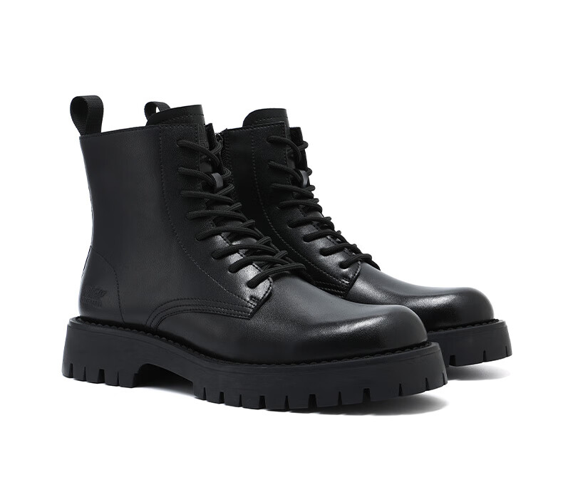 Mark Fairwhale Men's Martin Boots Winter New Leather Snow Boots Black Cotton Shoes 43 15