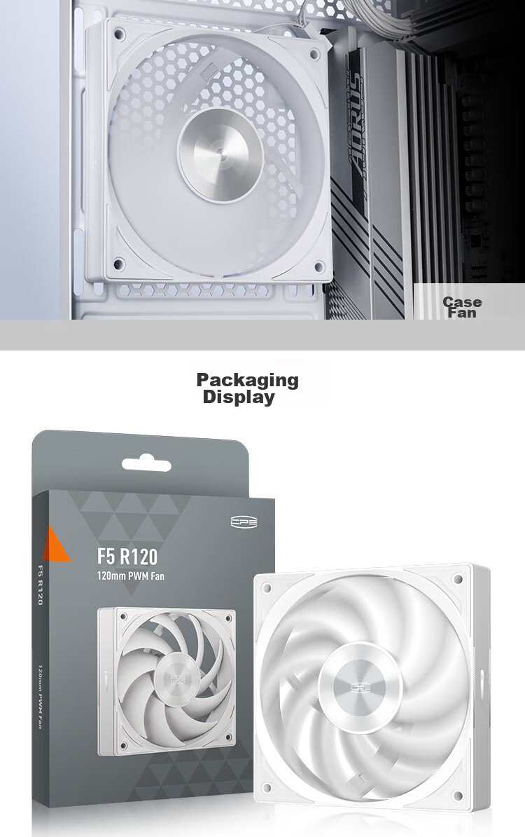 PCCOOLER F5R120BK Three-Pack Case Fan Set / FDB Bearing / Metal CD Texture / Three-Speed PWM Speed Control / Triangular Geometric Patter 10