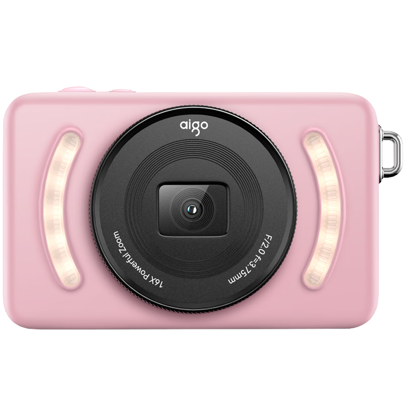 Aigo E3 Student Digital Camera, Compact Card Camera for Girls, High-Definition Campus Travel Birthday Gift Alternative CCD, Dual Rear Cameras with Selfie Function, 128GB Pink