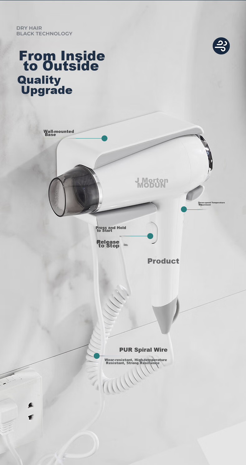 MODUN Hotel Hair Dryer Wall-Mounted Bathroom Electric Blower for Home Use, Toilet Hair Dryer without Drilling M-1809 10