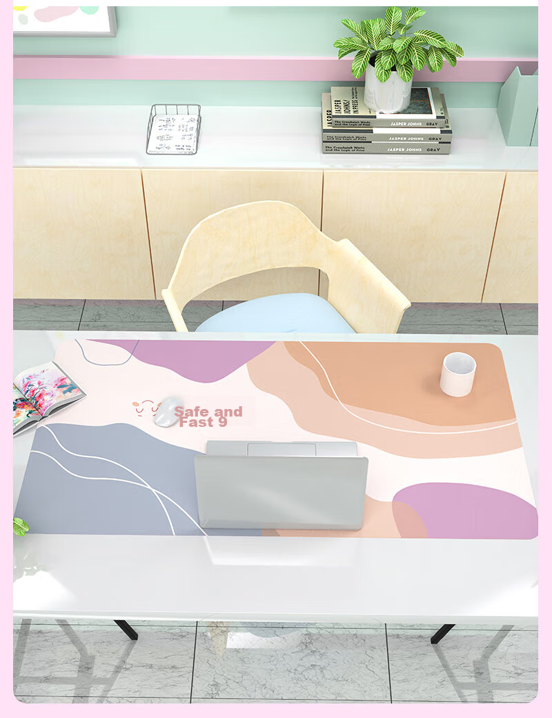 Juyingfeng Extra Large Mouse Pad, Leather Waterproof Mouse Pad, Laptop Office Extra Large Double-Sided Desk Pad, Natural Wood Texture with Lock Edge, Wear-Resistant, 90*45cm, Cherry Blossom Pink 17