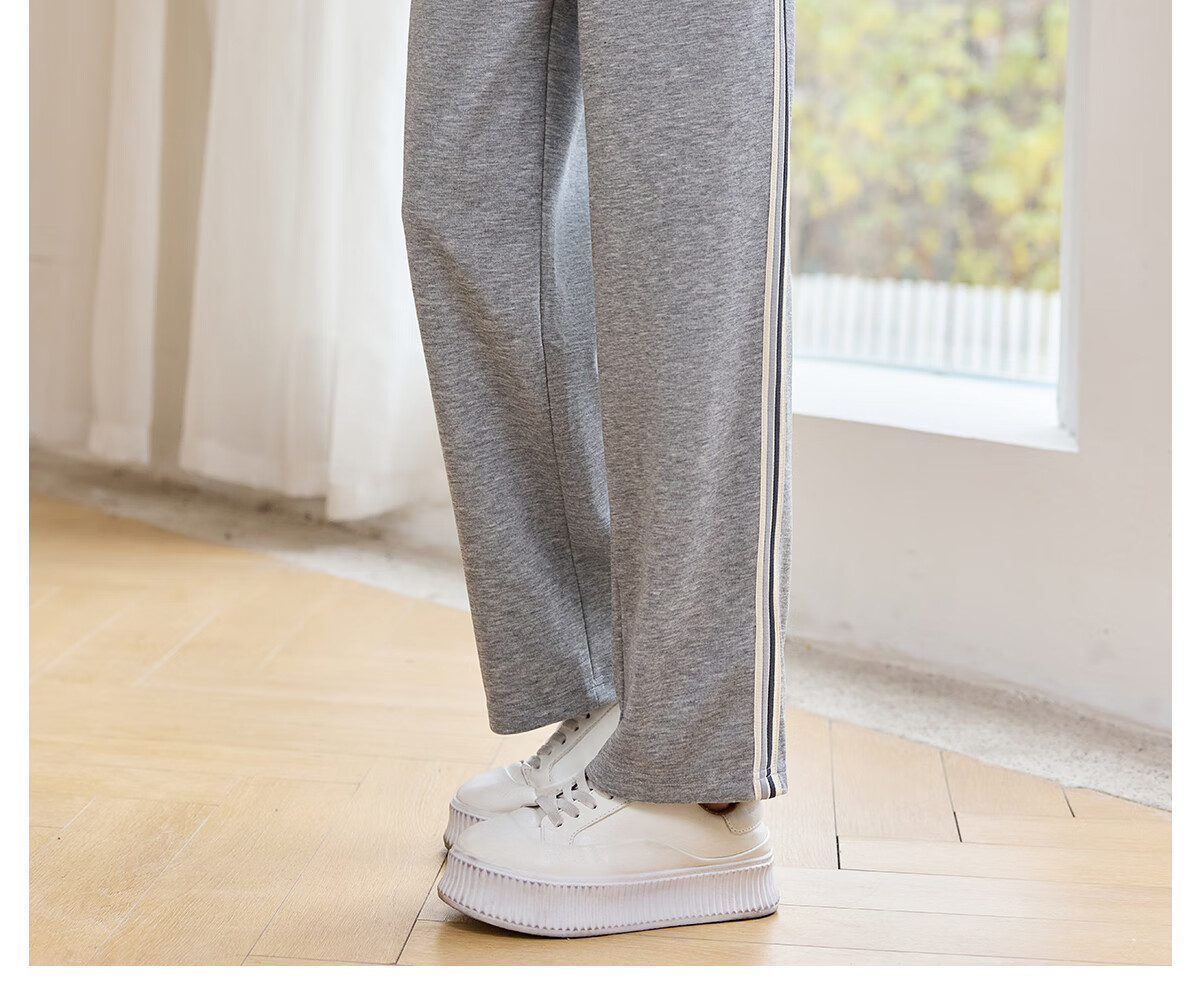 Halo Queen Casual Wide-Leg Pants for Women with Side Stripes Design, High-Waisted Loose Straight-Leg Trousers for Petite Figures H143K2003 32