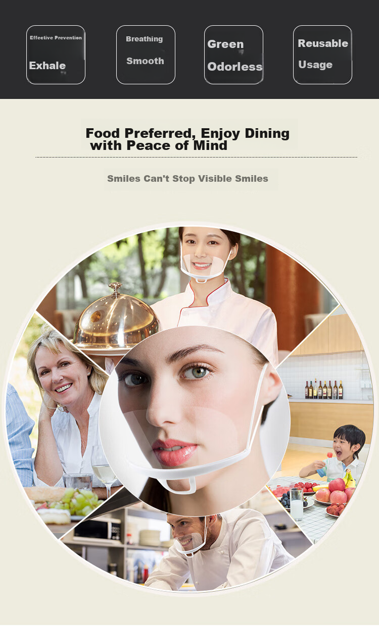 Ams Transparent Face Masks for Food Service, 100 Pieces, Food Grade Material, Double-Sided Anti-Fog, Anti-Drool, Anti-Splash, for Chefs, Hotels, Restaurants, Canteens, Street Vendors, Disposable Plastic Face Masks 2