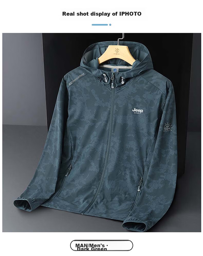 JEEP SPIRIT Men's Jacket, Spring And Autumn Windbreaker, Ice Silk Breathable Versatile Casual Coat Fishing Wear, Dark Green Male, Size L 13