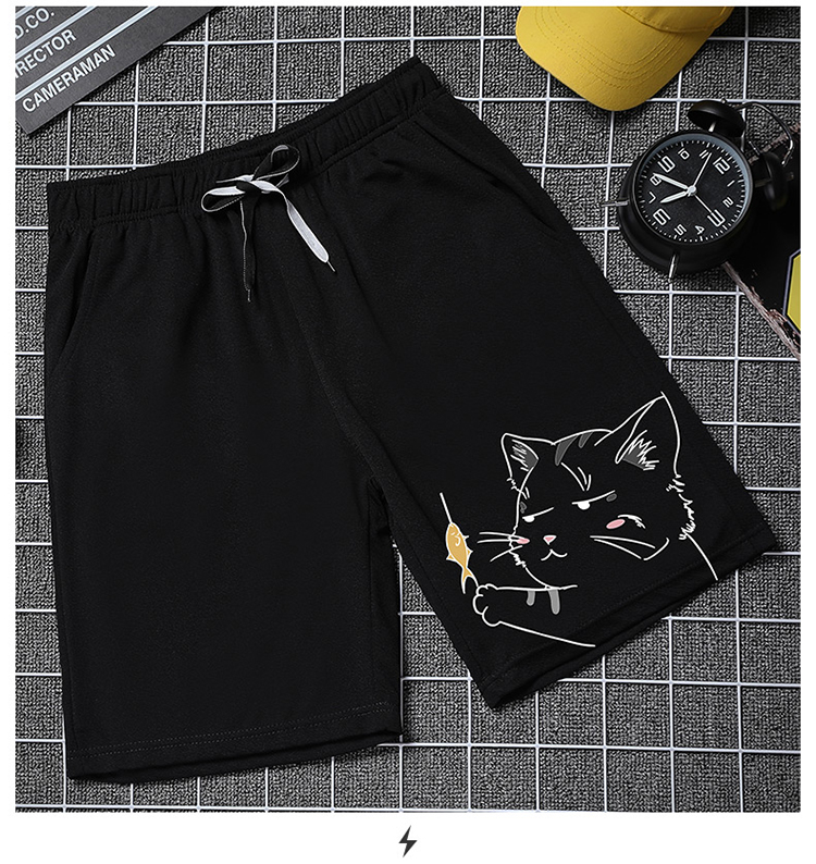 ROMON Men's Shorts, Summer Korean Style Trendy Printed Pants, Men's Sports Beach Shorts, Black M 9