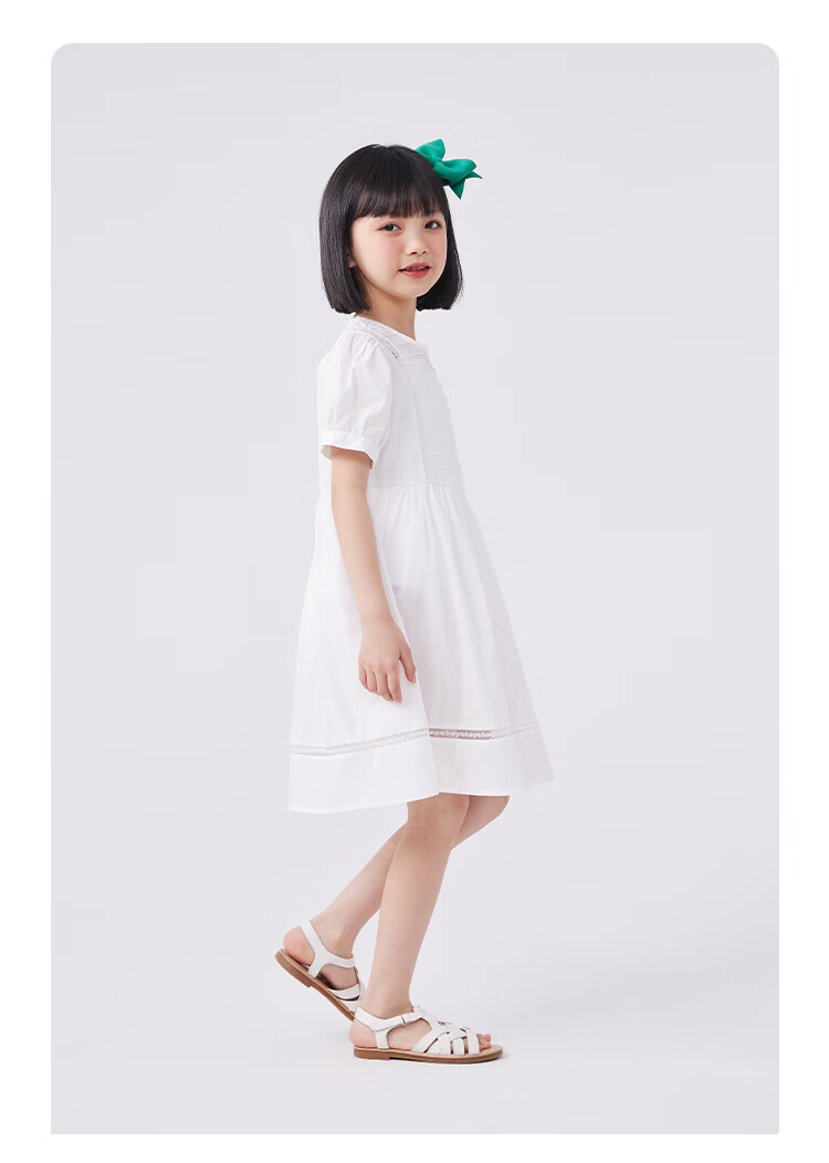 QQ DUCK Girls' Dress, Children's Summer Princess Skirt, Youth Holiday Performance Dress, White Clothing 13