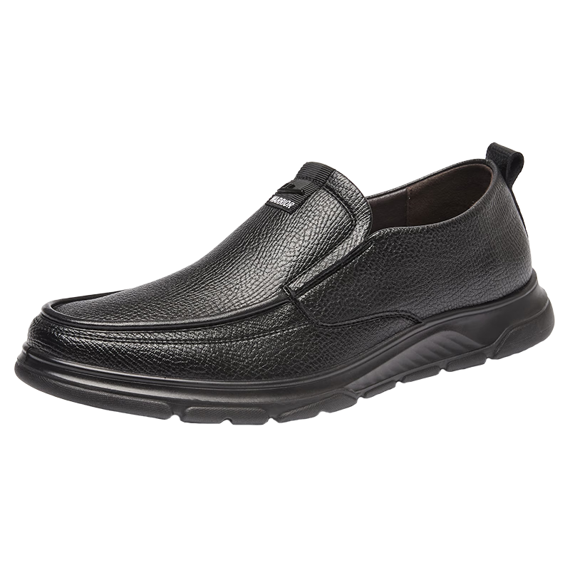 Huili Leather Shoes for Men, Comfortable Slip-On Style for Spring And Summer, Business Casual Breathable Soft-Soled Shoes for Commuting, Black, Size 40