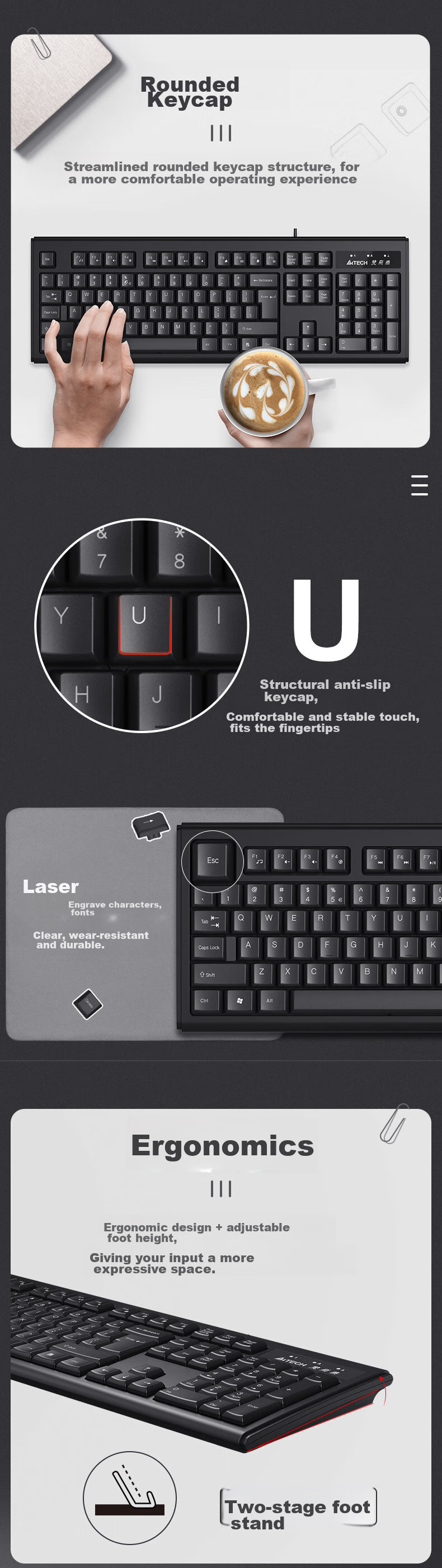 A4TECH KB-N9000, 104-Key Wired Keyboard And Mouse Set, Wired Keyboard And Mouse Combo for Computer, Black, P-Port Keyboard + U-Port Mouse, Wired 2