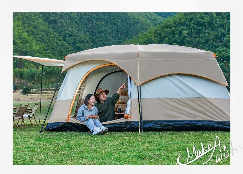 BeiJiLang Tent, Outdoor Family Camping, Portable, Sun Protection, Rain Protection, Multi-Person Large Space, Wild Camping, Double-Layer Two-Room One-Living Room, Coffee 7