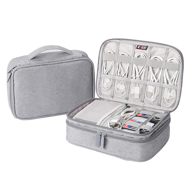 BUBM Laptop Charger, Mouse Power Bank, Hard Drive Digital Accessories Organizer Bag, Cable Storage Pouch, Multi-Functional Charging Cord Travel Bag, DPSS Double-Layer Gray