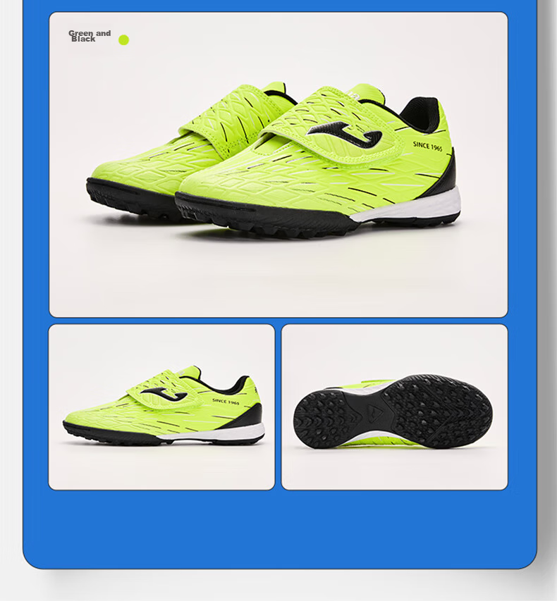 JOMA Soccer Shoes for Children TF Turf Cleats for Boys And Girls Youth Non-Slip Wear-Resistant Velcro Football Training Shoes Green And Black Size 31 15