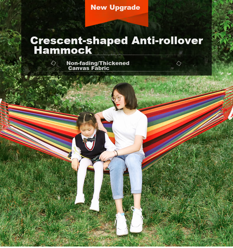 TAN XIAN ZHE Outdoor Camping Leisure Thickened Wide Canvas Hammock, Indoor Curved Wood Anti-Rollover, Single Red Crescent Hammock 1