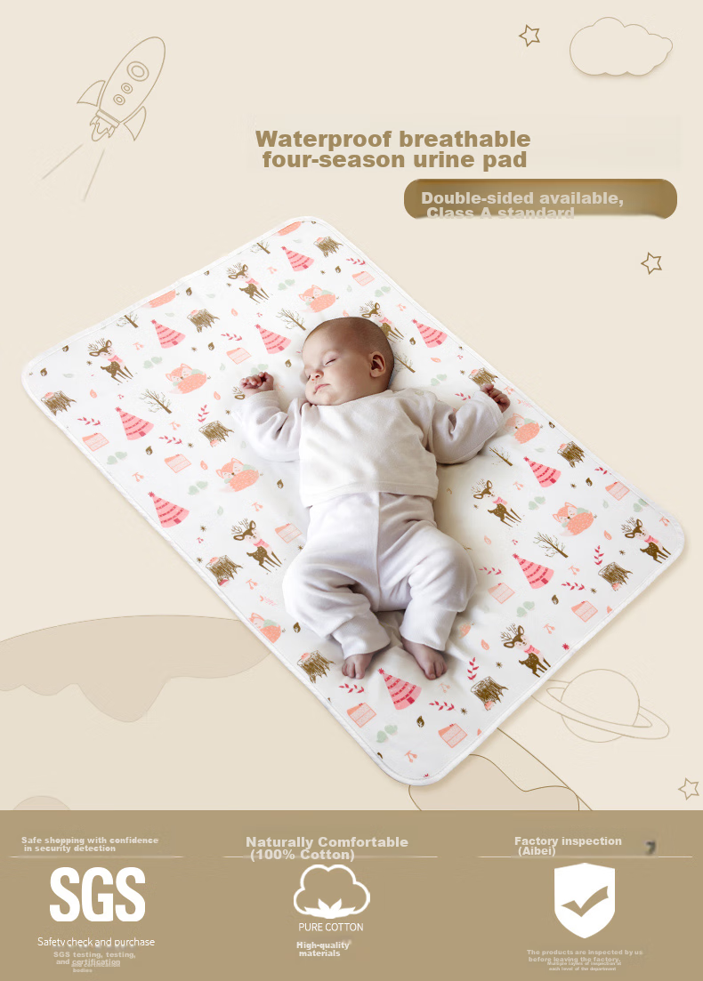 AIBEDILA Washable Waterproof Pure Cotton Breathable Baby Diaper Pad, Extra Large Menstrual Pad for Newborns And Infants, 100*150cm Dinosaur Desig 1