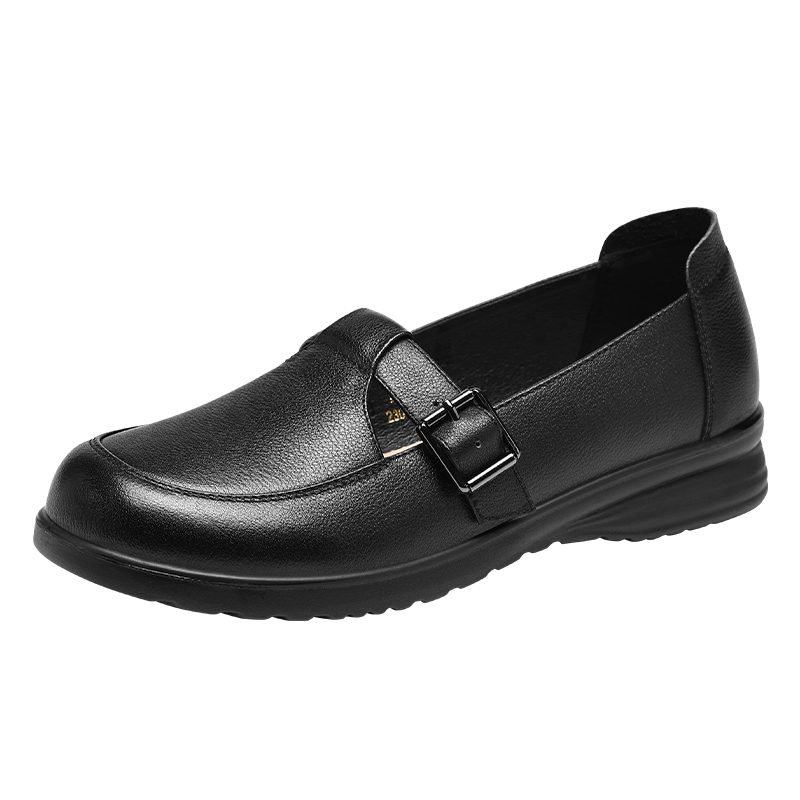 Red Dragonfly Women's Soft Leather Soft Sole Mom Shoes Single Shoes Shallow Flat Loafers WTB152451 Black 36