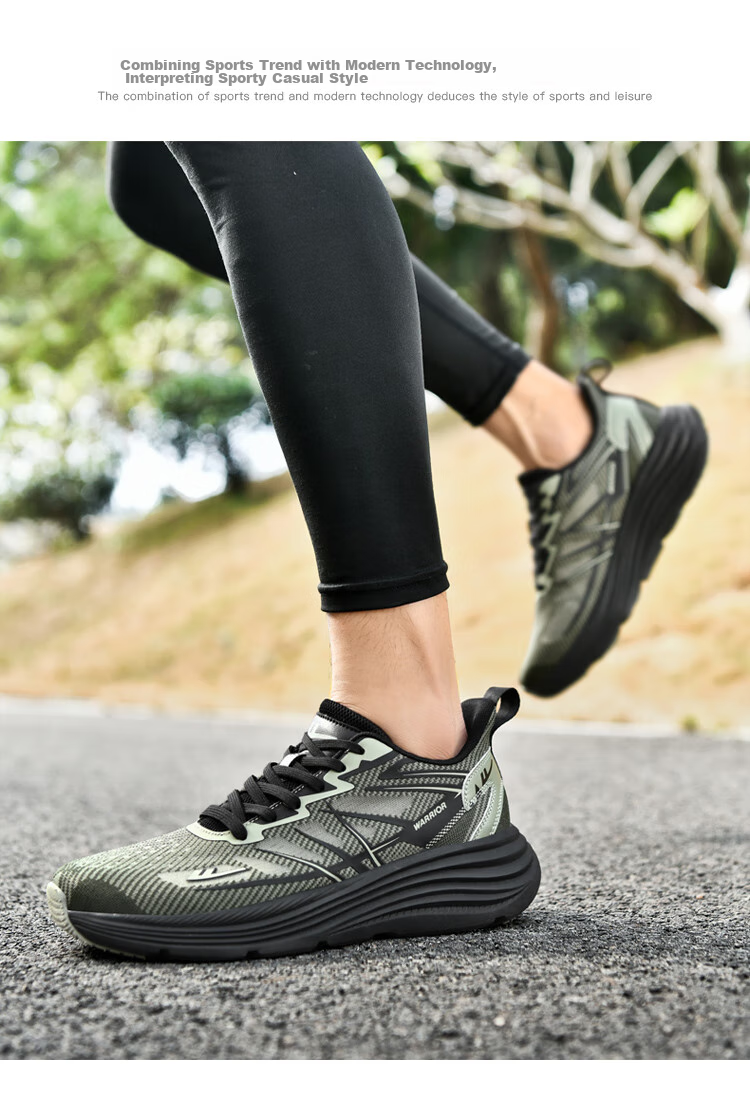 Warrior Running Shoes for Men, Lightweight Shock-Absorbing Versatile Breathable Mesh Casual Sneakers KGH3090 Green-Black 40 16
