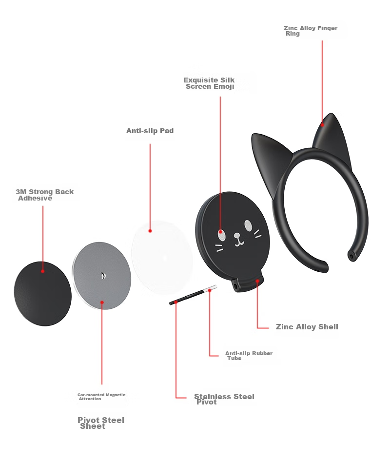 Zitai Phone Stand Ring Holder, Desktop Lazy Ultra-Thin Cartoon Creative Magnetic Car Mount Compatible, Universal for Apple/Huawei/Xiaomi/Tablets, Black 4