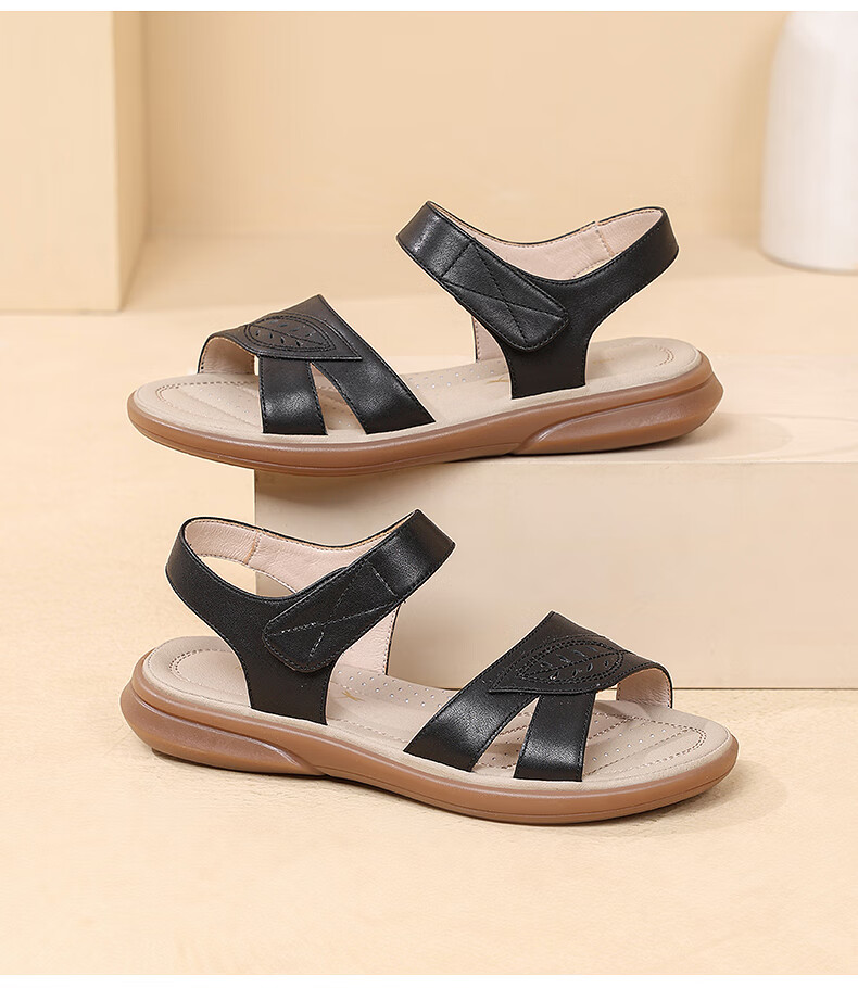 RED DRAGONFLY Leather Sandals, Summer Soft-Soled Comfortable Mom Shoes, Women's Wedge Heel Soft Leather Beach Shoes, WTK233141 1