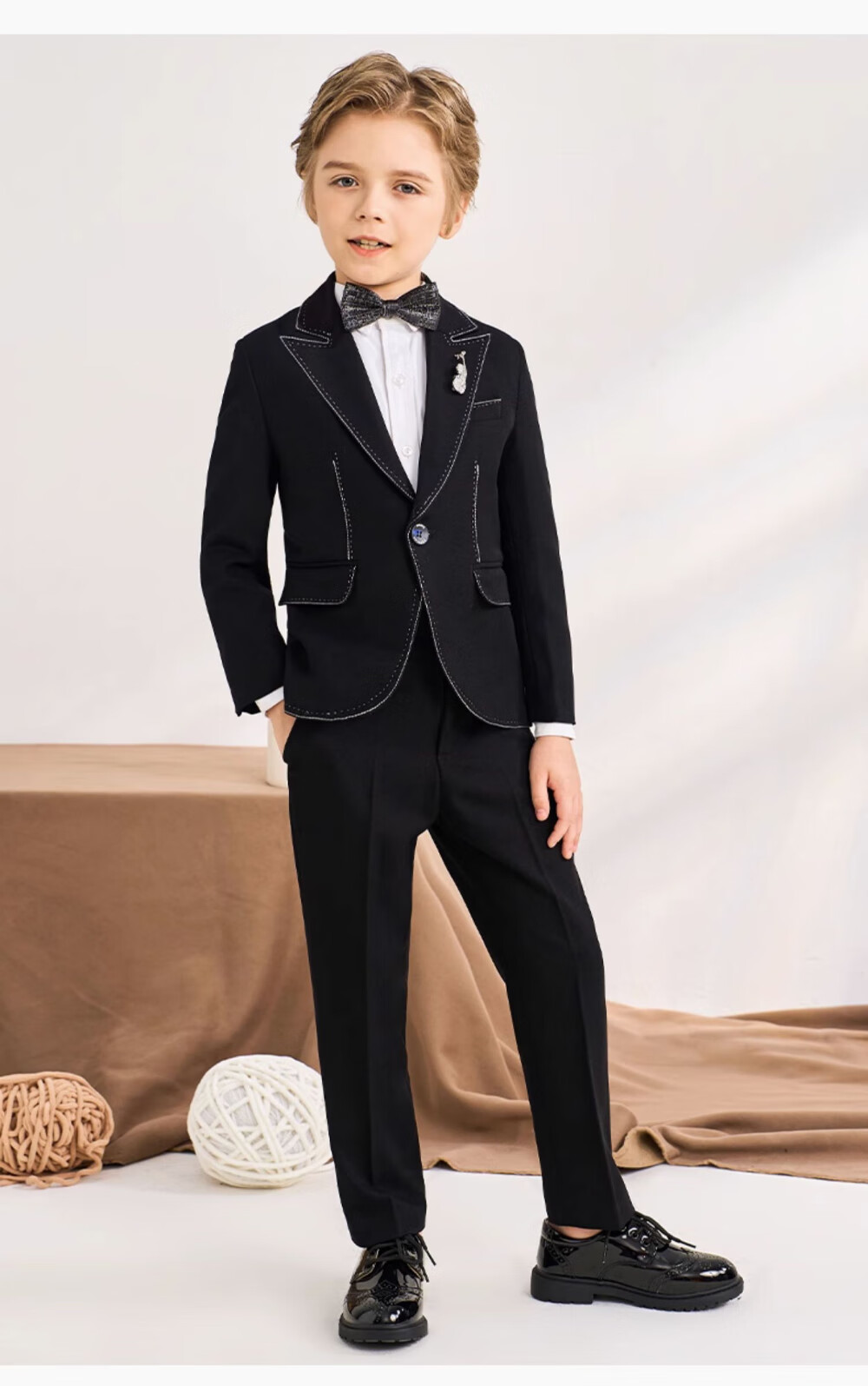 Romon Kids Suit Set Flower Boy Formal Wear Large Children Piano Performance Outfit Black and White Four-Piece Set Size 110 6