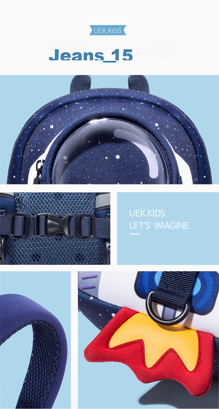 UEK Anti-Lost Backpack for Boys And Girls Aged 1-3 Kindergarten Anti-Lost Rocket Large Blue Children's Small Schoolbag 17