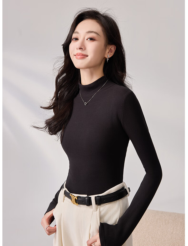 LangSha Women's Base Layer Top for Spring And Autumn, Thickened German Velvet Semi-Turtleneck Inner Wear, Elegant Slim-Fit High-End Long-Sleeve Undershirt 25