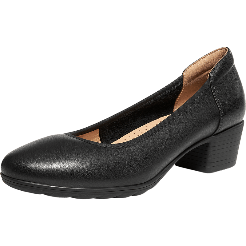 CAMEL Brand Comfortable Women's Shoes Work Shoes Wedding Shoes Mary Jane Leather Shoes Chunky Heel Pumps P23S155021 Black Size 37