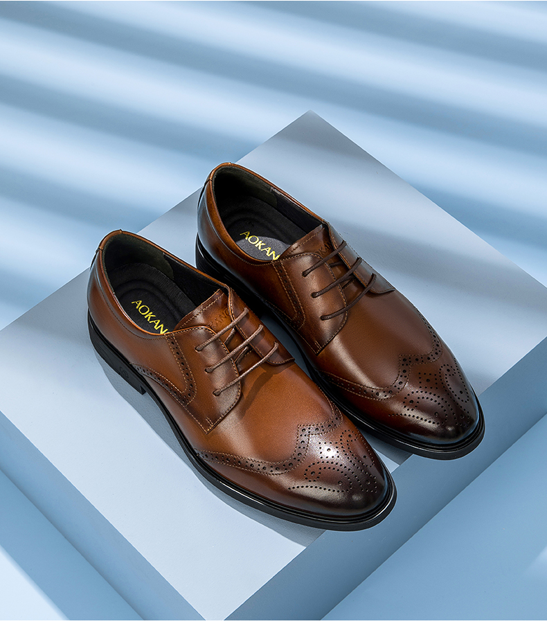 Aokang British-Style Brogue Carved Leather Shoes, Formal Business Shoes, Groom Wedding Shoes, Black, Size 43 12