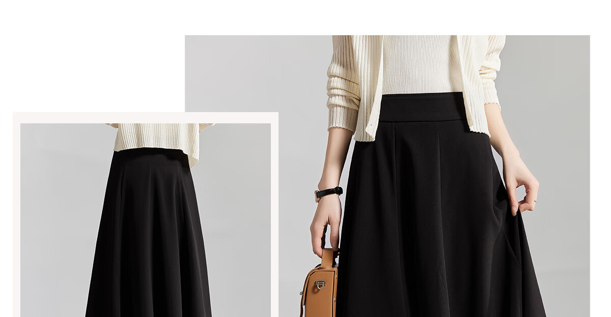 Chushen Women's Fashion High-Waisted A-Line Slimming Commuter Solid Color OL Flared Skirt S136B2749, Black, XL 17
