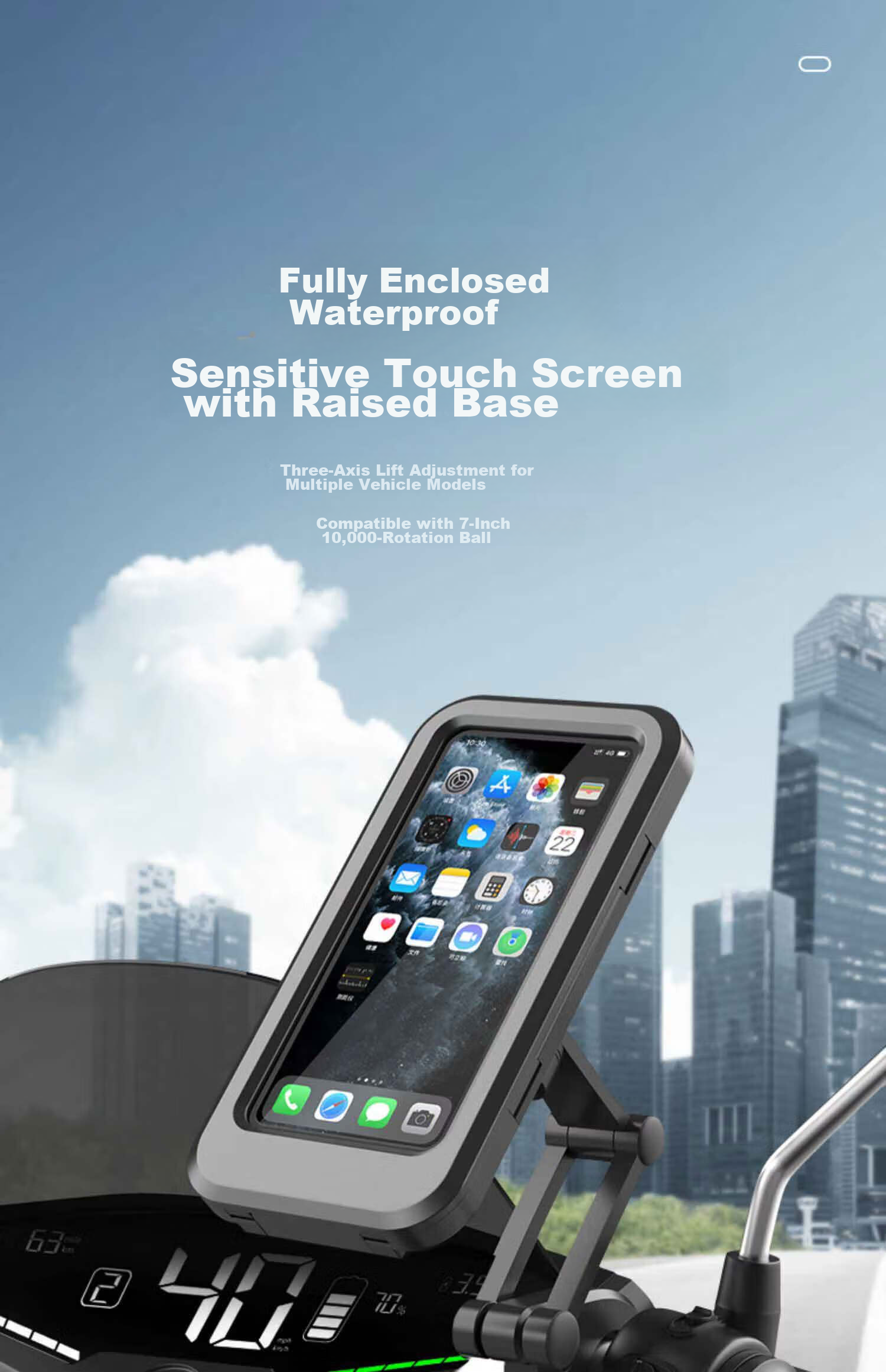 Beiteng Motorcycle Phone Holder, Electric Bike Motorcycle Bicycle Sealed Sensitive 360° Adjustable Handlebar Waterproof 2