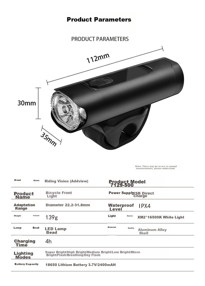 Addview Bicycle Light, Cycling Light, High-Intensity Flashlight, Rechargeable, Waterproof, Cycling Equipment 15