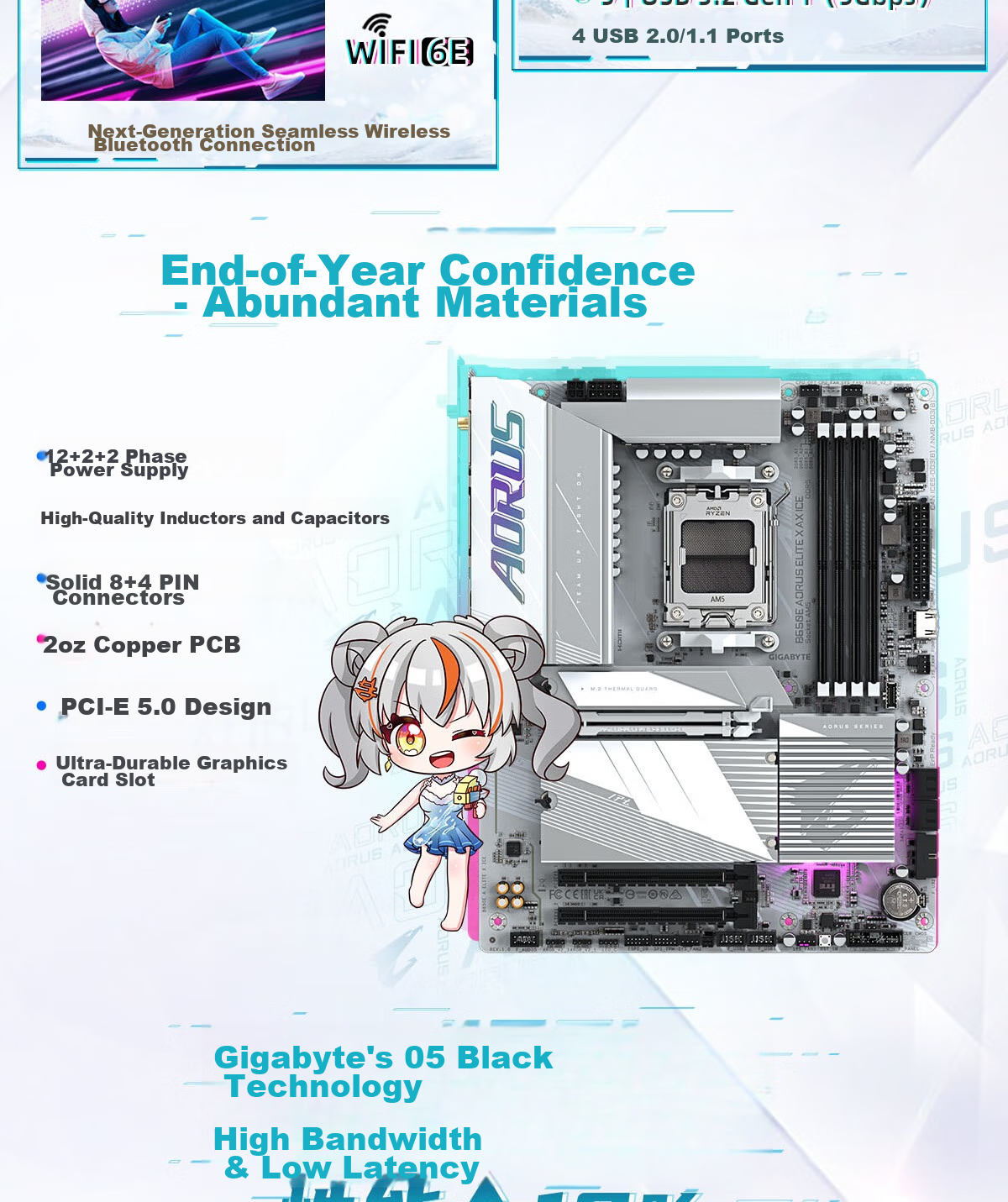 GIGABYTE Gaming Carving WiFi B650M AORUS PRO AX Motherboard DDR5 Supports AMD CPU AM5 7800X3D WIFI6 Smooth Play Black Myth: Wukong 3