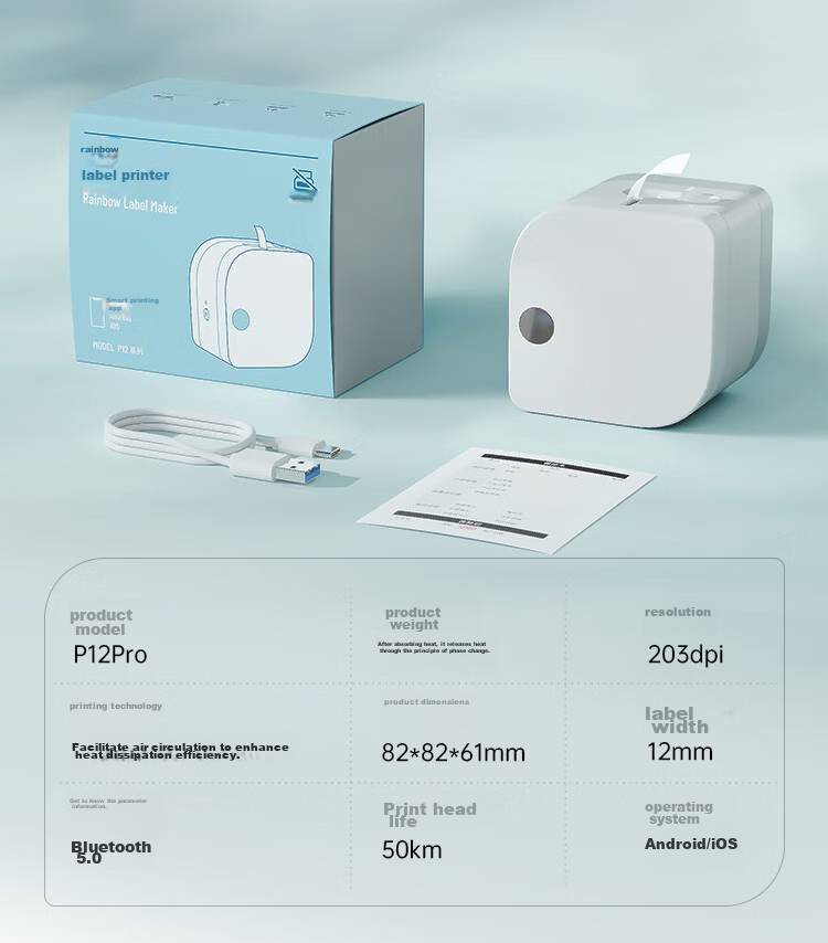 Aimo P12pro Rainbow Machine, Thermal Transfer Label Printer, Back-To Gift, Compact Home-Use Handheld Waterproof Non-Drying Adhesive Sticker Ribbon Heat Transfer Name Tag Printer 15